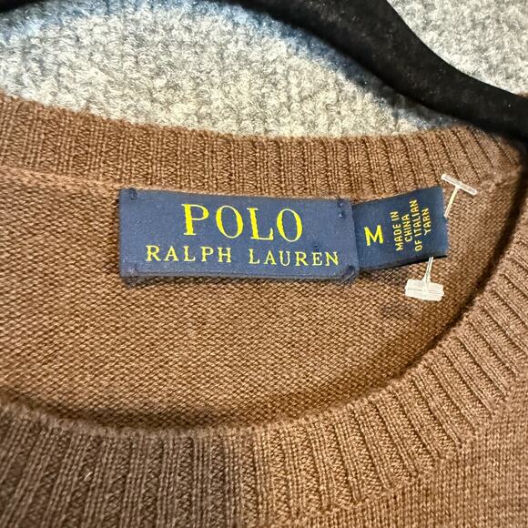 Polo Ralph Lauren Sweater Mens Medium Brown Crewneck Wool Knit Red Pony Pullover - Picture 7 of 10